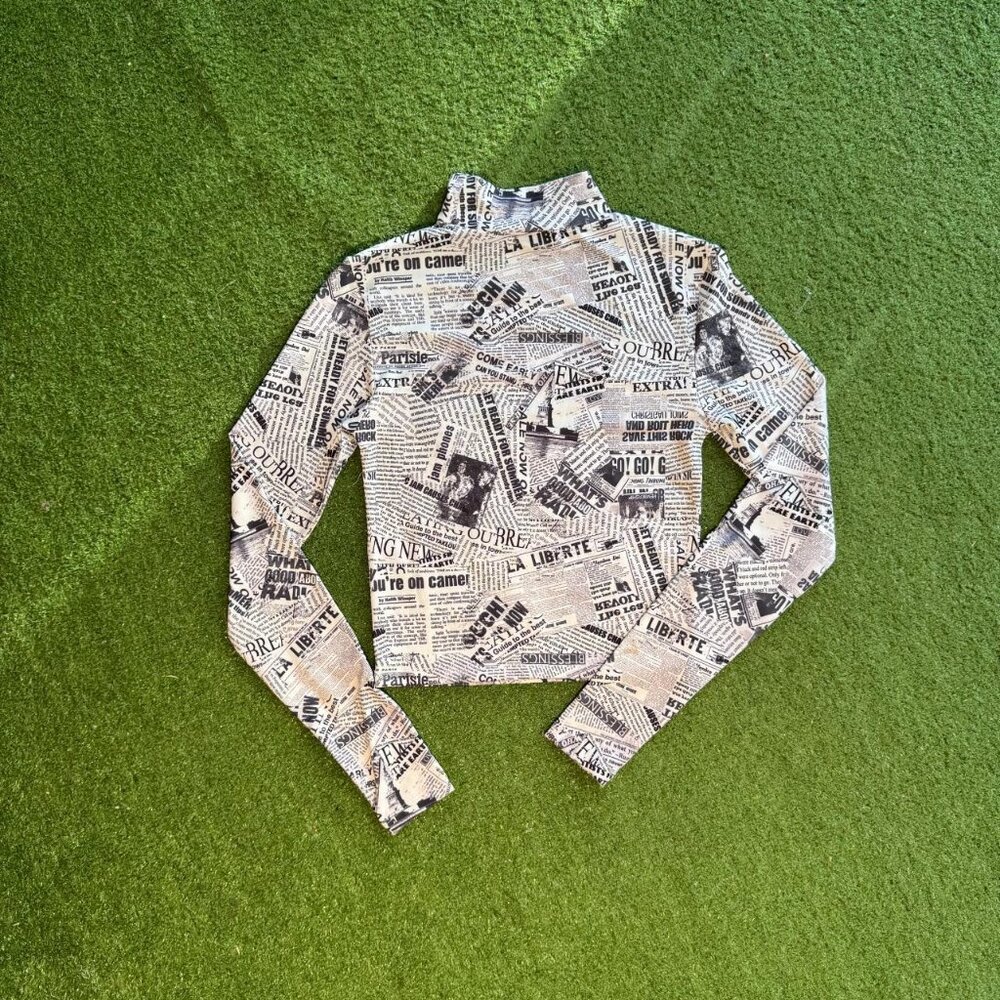 Topshop Newspaper Print Mesh Top